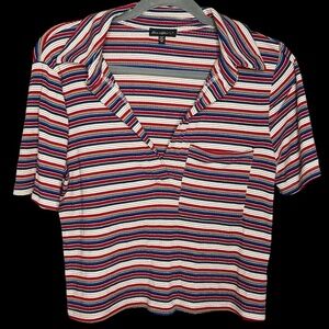 Colorful Striped Short Sleeve Collared Shirt Size M